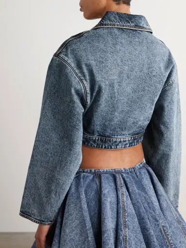 Alaïa Cropped Asymmetric Denim Jacket | Thumbnail 3 Alaïa Cropped Asymmetric Denim Jacket | Thumbnail 3
