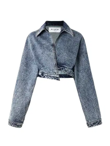Alaïa Cropped Asymmetric Denim Jacket | Thumbnail 1 Alaïa Cropped Asymmetric Denim Jacket | Thumbnail 1