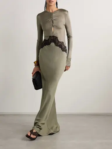Christopher Esber Cutout Twist-front Lace-trimmed Ribbed-knit And Crepe Gown | Thumbnail 2 Christopher Esber Cutout Twist-front Lace-trimmed Ribbed-knit And Crepe Gown | Thumbnail 2