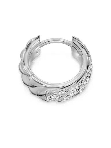 David Yurman Men's Sculpted Cable Hoop Earring in 18K White Gold with Diamonds, 12.8MM - Silver | Thumbnail 2 David Yurman Men's Sculpted Cable Hoop Earring in 18K White Gold with Diamonds, 12.8MM - Silver | Thumbnail 2