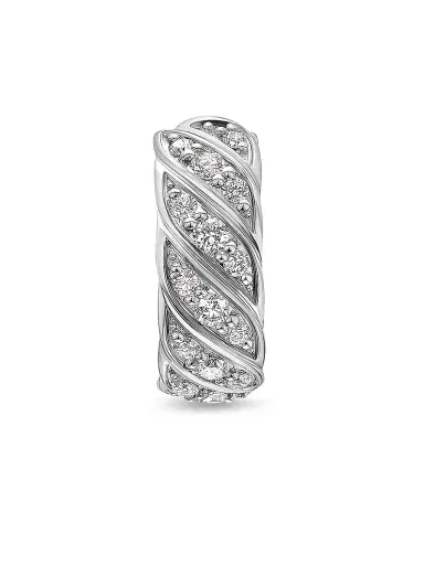 David Yurman Men's Sculpted Cable Hoop Earring in 18K White Gold with Diamonds, 12.8MM - Silver | Thumbnail 3 David Yurman Men's Sculpted Cable Hoop Earring in 18K White Gold with Diamonds, 12.8MM - Silver | Thumbnail 3