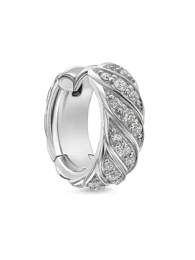 David Yurman Men's Sculpted Cable Hoop Earring in 18K White Gold with Diamonds, 12.8MM - Silver | Thumbnail 1 David Yurman Men's Sculpted Cable Hoop Earring in 18K White Gold with Diamonds, 12.8MM - Silver | Thumbnail 1