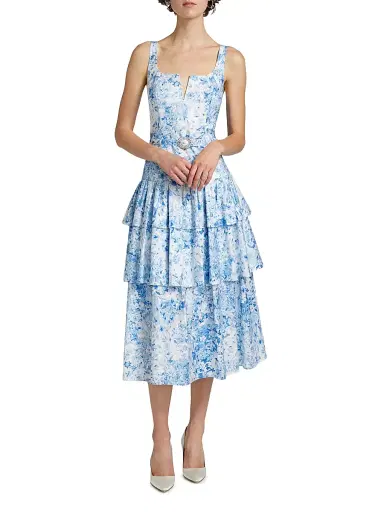 Generation Love Women's Celeste Floral Cotton Poplin Midi-Dress - Zesty Floral White Blue | Thumbnail 3 Generation Love Women's Celeste Floral Cotton Poplin Midi-Dress - Zesty Floral White Blue | Thumbnail 3