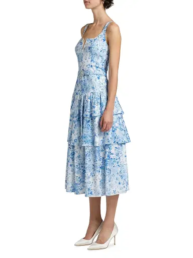 Generation Love Women's Celeste Floral Cotton Poplin Midi-Dress - Zesty Floral White Blue | Thumbnail 4 Generation Love Women's Celeste Floral Cotton Poplin Midi-Dress - Zesty Floral White Blue | Thumbnail 4