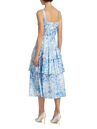 Generation Love Women's Celeste Floral Cotton Poplin Midi-Dress - Zesty Floral White Blue | Thumbnail 5 Generation Love Women's Celeste Floral Cotton Poplin Midi-Dress - Zesty Floral White Blue | Thumbnail 5