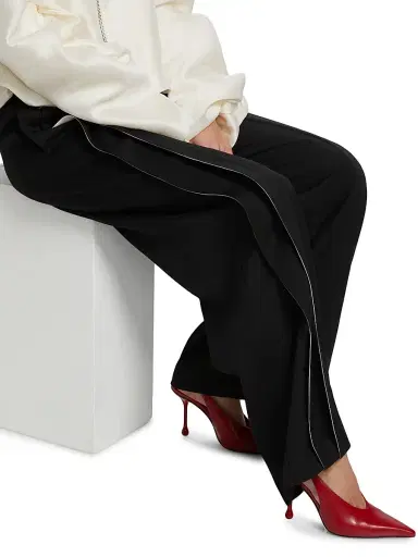 anOnlyChild Women's Just A Pinch Contrast-Stripe Darliston Wool Pants - Black White - Size Large | Thumbnail 6 anOnlyChild Women's Just A Pinch Contrast-Stripe Darliston Wool Pants - Black White - Size Large | Thumbnail 6
