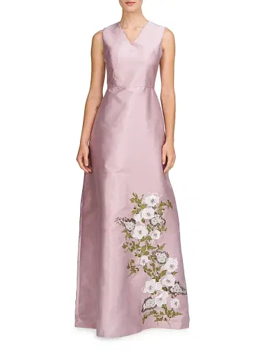 Kay Unger Women's Aurelia Floral Satin Gown - Wood Rose | Thumbnail 2 Kay Unger Women's Aurelia Floral Satin Gown - Wood Rose | Thumbnail 2