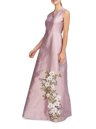 Kay Unger Women's Aurelia Floral Satin Gown - Wood Rose | Thumbnail 4 Kay Unger Women's Aurelia Floral Satin Gown - Wood Rose | Thumbnail 4