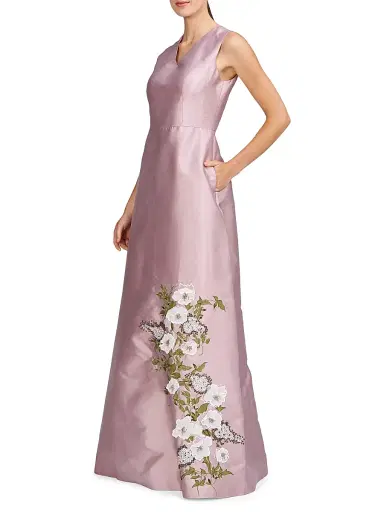 Kay Unger Women's Aurelia Floral Satin Gown - Wood Rose | Thumbnail 5 Kay Unger Women's Aurelia Floral Satin Gown - Wood Rose | Thumbnail 5