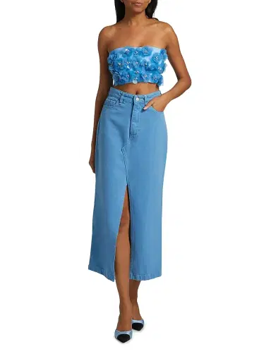 Mariandree Gaitan Women's Emily Embellished Flower Bandeau Crop Top - Blue - Size Medium | Thumbnail 2 Mariandree Gaitan Women's Emily Embellished Flower Bandeau Crop Top - Blue - Size Medium | Thumbnail 2