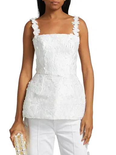 Mariandree Gaitan Women's Marie Floral Lace Peplum Top - White - Size Large | Thumbnail 3 Mariandree Gaitan Women's Marie Floral Lace Peplum Top - White - Size Large | Thumbnail 3