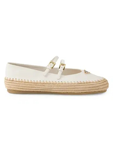 Prada Women's Nappa Leather and Raffia Ballerinas - Beige Khaki - Size 11 | Thumbnail 1 Prada Women's Nappa Leather and Raffia Ballerinas - Beige Khaki - Size 11 | Thumbnail 1