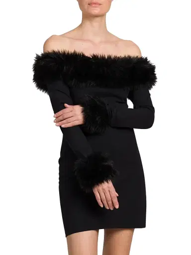 Heron Preston Women's Off-the-Shoulder Faux Fur Minidress - Black | Thumbnail 3 Heron Preston Women's Off-the-Shoulder Faux Fur Minidress - Black | Thumbnail 3