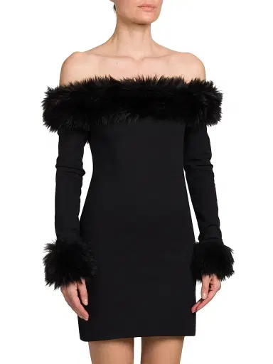 Heron Preston Women's Off-the-Shoulder Faux Fur Minidress - Black | Thumbnail 4 Heron Preston Women's Off-the-Shoulder Faux Fur Minidress - Black | Thumbnail 4