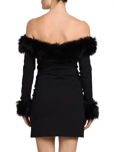 Heron Preston Women's Off-the-Shoulder Faux Fur Minidress - Black | Thumbnail 5 Heron Preston Women's Off-the-Shoulder Faux Fur Minidress - Black | Thumbnail 5
