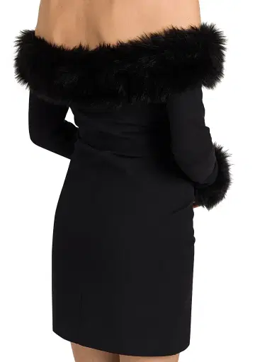Heron Preston Women's Off-the-Shoulder Faux Fur Minidress - Black | Thumbnail 6 Heron Preston Women's Off-the-Shoulder Faux Fur Minidress - Black | Thumbnail 6