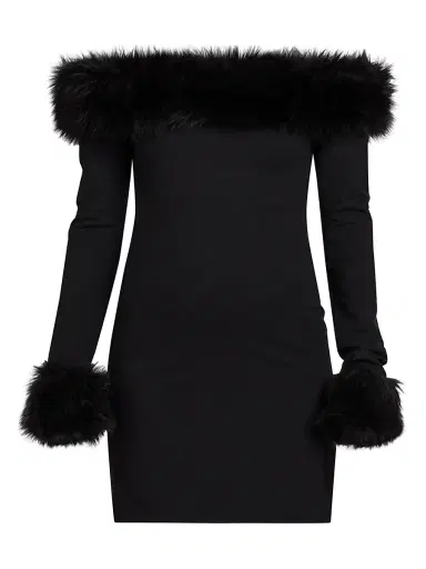 Heron Preston Women's Off-the-Shoulder Faux Fur Minidress - Black | Thumbnail 1 Heron Preston Women's Off-the-Shoulder Faux Fur Minidress - Black | Thumbnail 1