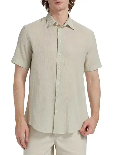 Emporio Armani Men's Solid Cotton Button-Front Shirt - Tan | Thumbnail 3 Emporio Armani Men's Solid Cotton Button-Front Shirt - Tan | Thumbnail 3