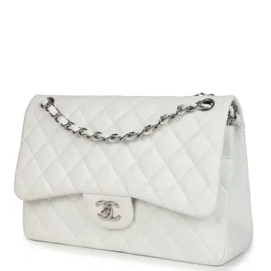 Chanel Pre-owned Chanel Jumbo Classic Single Flap Bag White Caviar Silver Hardware | Thumbnail 3 Chanel Pre-owned Chanel Jumbo Classic Single Flap Bag White Caviar Silver Hardware | Thumbnail 3