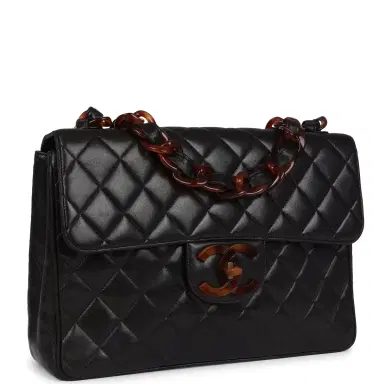 Chanel Vintage Chanel Jumbo Single Flap Bag Black Lambskin Tortoiseshell Bakelite Hardware | Thumbnail 2 Chanel Vintage Chanel Jumbo Single Flap Bag Black Lambskin Tortoiseshell Bakelite Hardware | Thumbnail 2