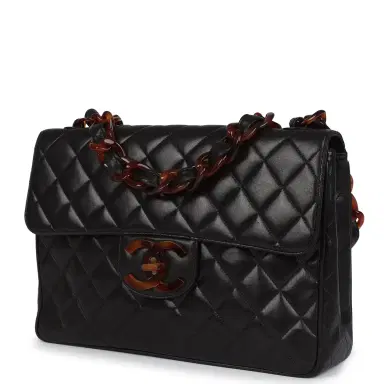 Chanel Vintage Chanel Jumbo Single Flap Bag Black Lambskin Tortoiseshell Bakelite Hardware | Thumbnail 3 Chanel Vintage Chanel Jumbo Single Flap Bag Black Lambskin Tortoiseshell Bakelite Hardware | Thumbnail 3