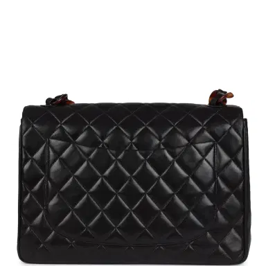 Chanel Vintage Chanel Jumbo Single Flap Bag Black Lambskin Tortoiseshell Bakelite Hardware | Thumbnail 5 Chanel Vintage Chanel Jumbo Single Flap Bag Black Lambskin Tortoiseshell Bakelite Hardware | Thumbnail 5
