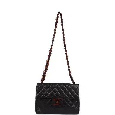 Chanel Vintage Chanel Jumbo Single Flap Bag Black Lambskin Tortoiseshell Bakelite Hardware | Thumbnail 7 Chanel Vintage Chanel Jumbo Single Flap Bag Black Lambskin Tortoiseshell Bakelite Hardware | Thumbnail 7