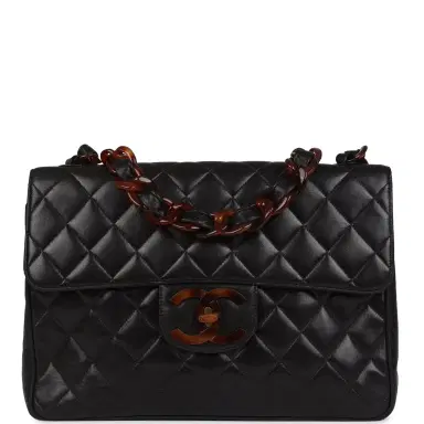 Chanel Vintage Chanel Jumbo Single Flap Bag Black Lambskin Tortoiseshell Bakelite Hardware | Thumbnail 1 Chanel Vintage Chanel Jumbo Single Flap Bag Black Lambskin Tortoiseshell Bakelite Hardware | Thumbnail 1