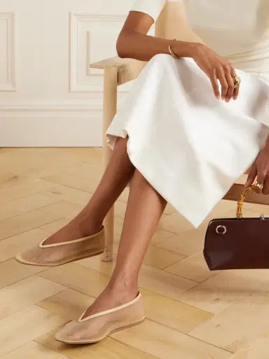 Le Monde Béryl Luna Leather-trimmed Mesh Ballet Flats | Thumbnail 2 Le Monde Béryl Luna Leather-trimmed Mesh Ballet Flats | Thumbnail 2