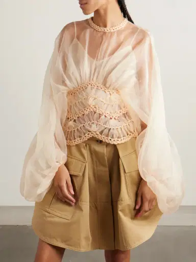 Zimmermann Illuminate Macramé And Tulle-trimmed Gathered Silk-organza Blouse | Thumbnail 3 Zimmermann Illuminate Macramé And Tulle-trimmed Gathered Silk-organza Blouse | Thumbnail 3