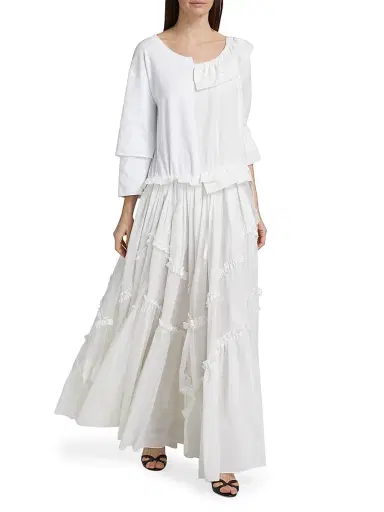 MOSCHINO Women's Cotton-Silk Voile Patchwork Maxi Dress - Multi White | Thumbnail 2 MOSCHINO Women's Cotton-Silk Voile Patchwork Maxi Dress - Multi White | Thumbnail 2