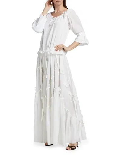 MOSCHINO Women's Cotton-Silk Voile Patchwork Maxi Dress - Multi White | Thumbnail 4 MOSCHINO Women's Cotton-Silk Voile Patchwork Maxi Dress - Multi White | Thumbnail 4