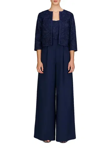 Kay Unger Women's Harper Paisley Lace Crop Jacket - Midnight Blue | Thumbnail 2 Kay Unger Women's Harper Paisley Lace Crop Jacket - Midnight Blue | Thumbnail 2