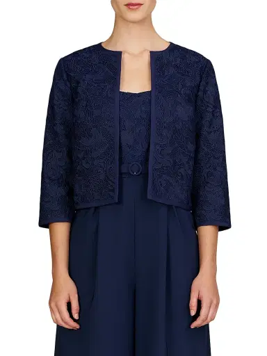 Kay Unger Women's Harper Paisley Lace Crop Jacket - Midnight Blue | Thumbnail 3 Kay Unger Women's Harper Paisley Lace Crop Jacket - Midnight Blue | Thumbnail 3