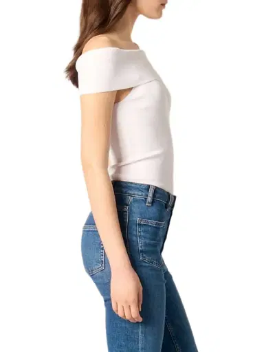 Maje Women's Rib Knit Bardot-Neck Top - White | Thumbnail 3 Maje Women's Rib Knit Bardot-Neck Top - White | Thumbnail 3