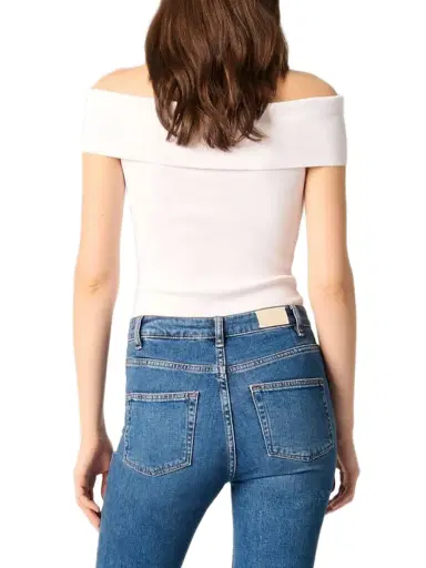 Maje Women's Rib Knit Bardot-Neck Top - White | Thumbnail 4 Maje Women's Rib Knit Bardot-Neck Top - White | Thumbnail 4