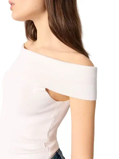 Maje Women's Rib Knit Bardot-Neck Top - White | Thumbnail 6 Maje Women's Rib Knit Bardot-Neck Top - White | Thumbnail 6