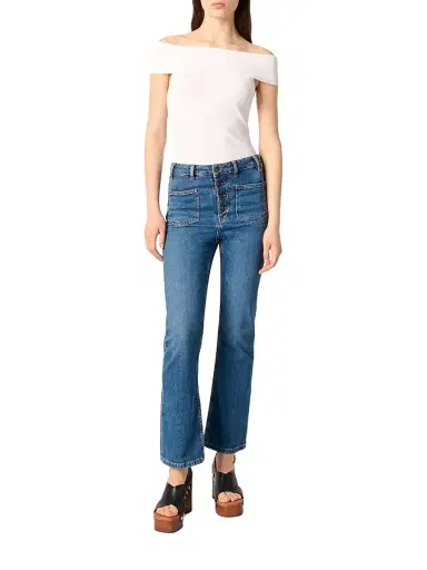 Maje Women's Rib Knit Bardot-Neck Top - White | Thumbnail 7 Maje Women's Rib Knit Bardot-Neck Top - White | Thumbnail 7