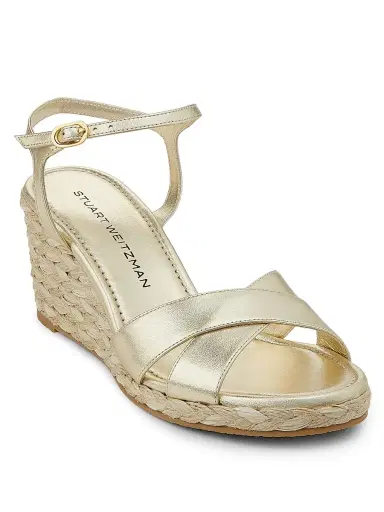 Stuart Weitzman Women's Dayna Metallic-Leather Espadrille Wedges - Light Gold Natural - Size 9.5 | Thumbnail 2 Stuart Weitzman Women's Dayna Metallic-Leather Espadrille Wedges - Light Gold Natural - Size 9.5 | Thumbnail 2