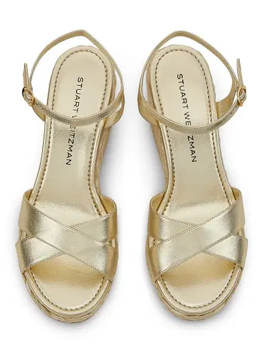 Stuart Weitzman Women's Dayna Metallic-Leather Espadrille Wedges - Light Gold Natural - Size 9.5 | Thumbnail 4 Stuart Weitzman Women's Dayna Metallic-Leather Espadrille Wedges - Light Gold Natural - Size 9.5 | Thumbnail 4