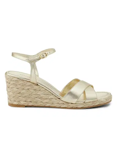 Stuart Weitzman Women's Dayna Metallic-Leather Espadrille Wedges - Light Gold Natural - Size 9.5 | Thumbnail 1 Stuart Weitzman Women's Dayna Metallic-Leather Espadrille Wedges - Light Gold Natural - Size 9.5 | Thumbnail 1
