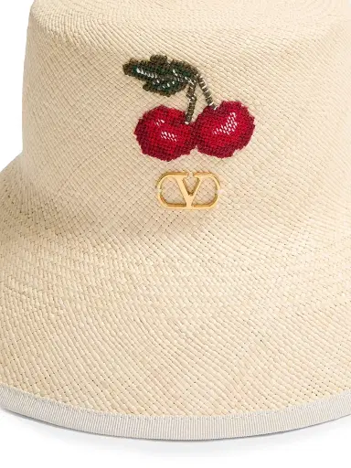 Valentino Garavani Women's VLogo Signature Straw Bucket Hat with Leather Trim - Natural Multicolor | Thumbnail 4 Valentino Garavani Women's VLogo Signature Straw Bucket Hat with Leather Trim - Natural Multicolor | Thumbnail 4