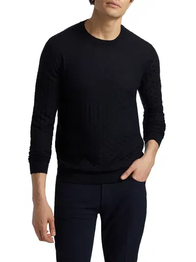 Emporio Armani Men's Tonal Basket-Weave Virgin Wool Sweater - Navy - Size XXL | Thumbnail 3 Emporio Armani Men's Tonal Basket-Weave Virgin Wool Sweater - Navy - Size XXL | Thumbnail 3