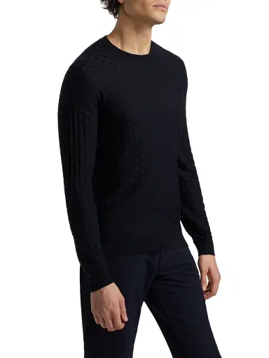 Emporio Armani Men's Tonal Basket-Weave Virgin Wool Sweater - Navy - Size XXL | Thumbnail 4 Emporio Armani Men's Tonal Basket-Weave Virgin Wool Sweater - Navy - Size XXL | Thumbnail 4