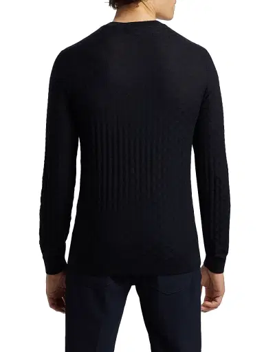 Emporio Armani Men's Tonal Basket-Weave Virgin Wool Sweater - Navy - Size XXL | Thumbnail 5 Emporio Armani Men's Tonal Basket-Weave Virgin Wool Sweater - Navy - Size XXL | Thumbnail 5