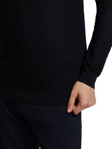 Emporio Armani Men's Tonal Basket-Weave Virgin Wool Sweater - Navy - Size XXL | Thumbnail 6 Emporio Armani Men's Tonal Basket-Weave Virgin Wool Sweater - Navy - Size XXL | Thumbnail 6
