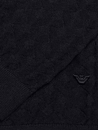 Emporio Armani Men's Tonal Basket-Weave Virgin Wool Sweater - Navy - Size XXL | Thumbnail 7 Emporio Armani Men's Tonal Basket-Weave Virgin Wool Sweater - Navy - Size XXL | Thumbnail 7