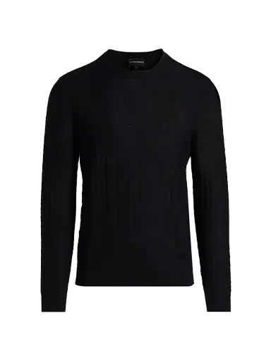 Emporio Armani Men's Tonal Basket-Weave Virgin Wool Sweater - Navy - Size XXL | Thumbnail 1 Emporio Armani Men's Tonal Basket-Weave Virgin Wool Sweater - Navy - Size XXL | Thumbnail 1