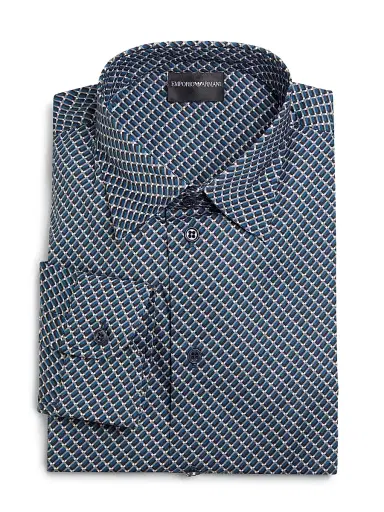 Emporio Armani Men's Printed Cotton Poplin Button-Front Shirt - Blue | Thumbnail 1 Emporio Armani Men's Printed Cotton Poplin Button-Front Shirt - Blue | Thumbnail 1