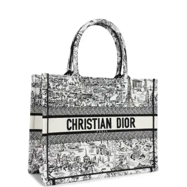 Dior Christian Dior "Paris All Over" Book Tote Medium White and Black Embroidered Canvas | Thumbnail 2 Dior Christian Dior "Paris All Over" Book Tote Medium White and Black Embroidered Canvas | Thumbnail 2